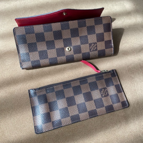 Louis Vuitton | Bags | Nwnt Louis Vuitton Brown Checkered  Louis Vuitton Checkered Wallet with Red accent. Great Condition!